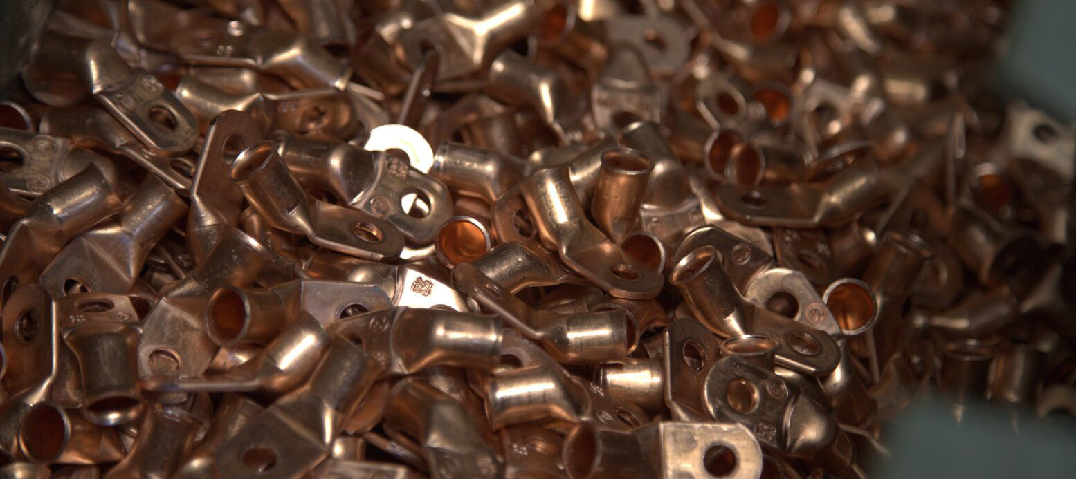 close-up photo of copper electrical power connectors