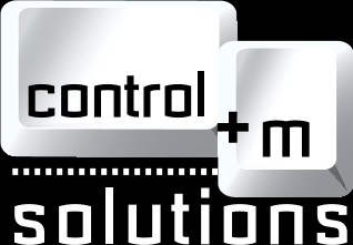 Control+M Solutions, LLC logo in black and white