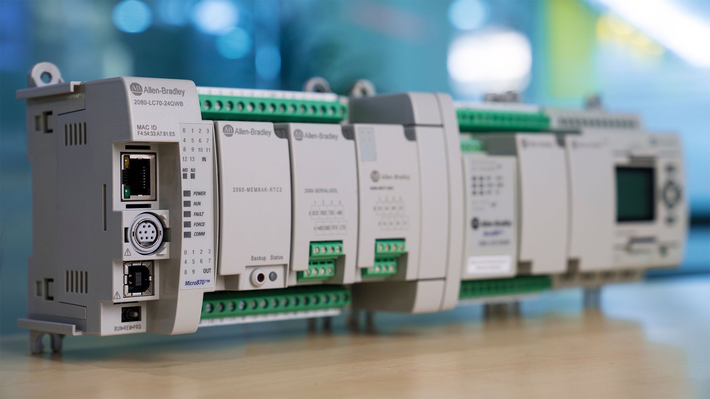 Right-facing view of Allen-Bradley Micro870 controller catalog 2080-LC70-24QWB 