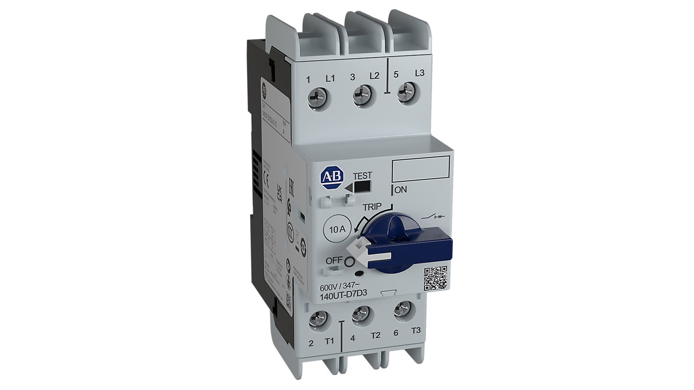 Bulletin 140UT Molded Case Circuit Breakers showing lockable knob and short circuit trip indicator flag