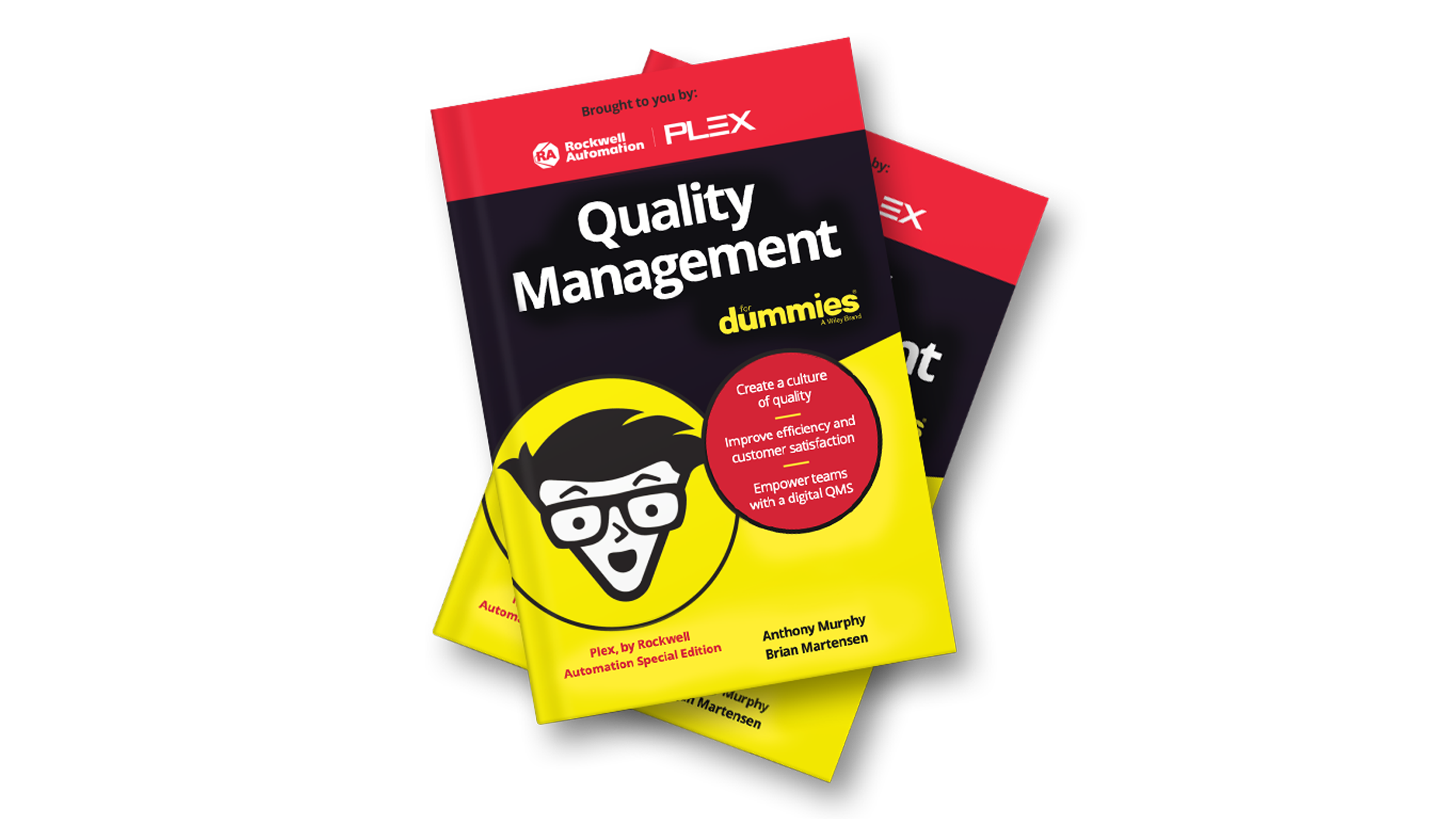 Imagen de vista desde arriba de dos libros Quality Management for Dummies