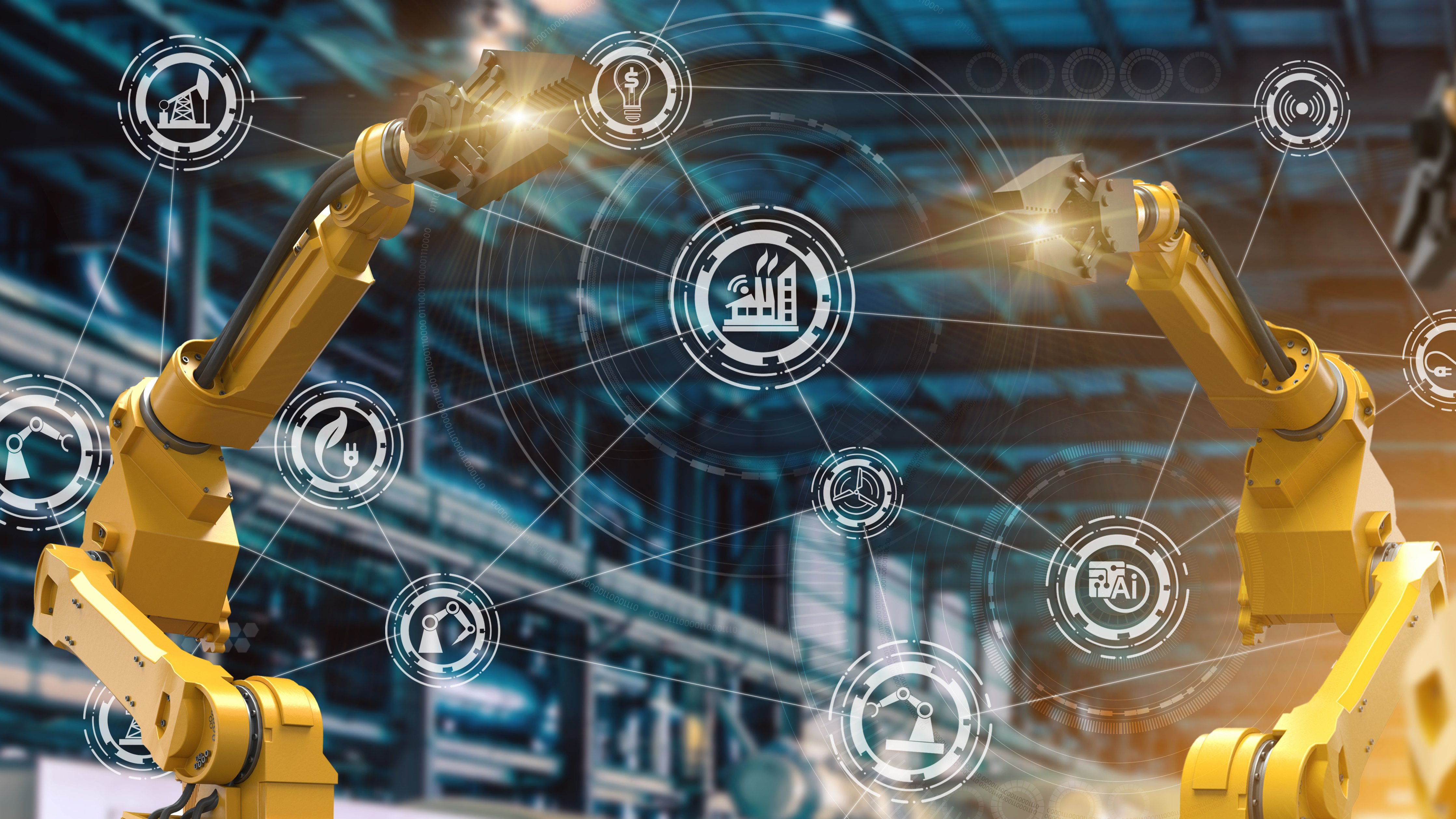 heavy automation robot arm machine in smart factory industrial,Industry 4.0 concept image.