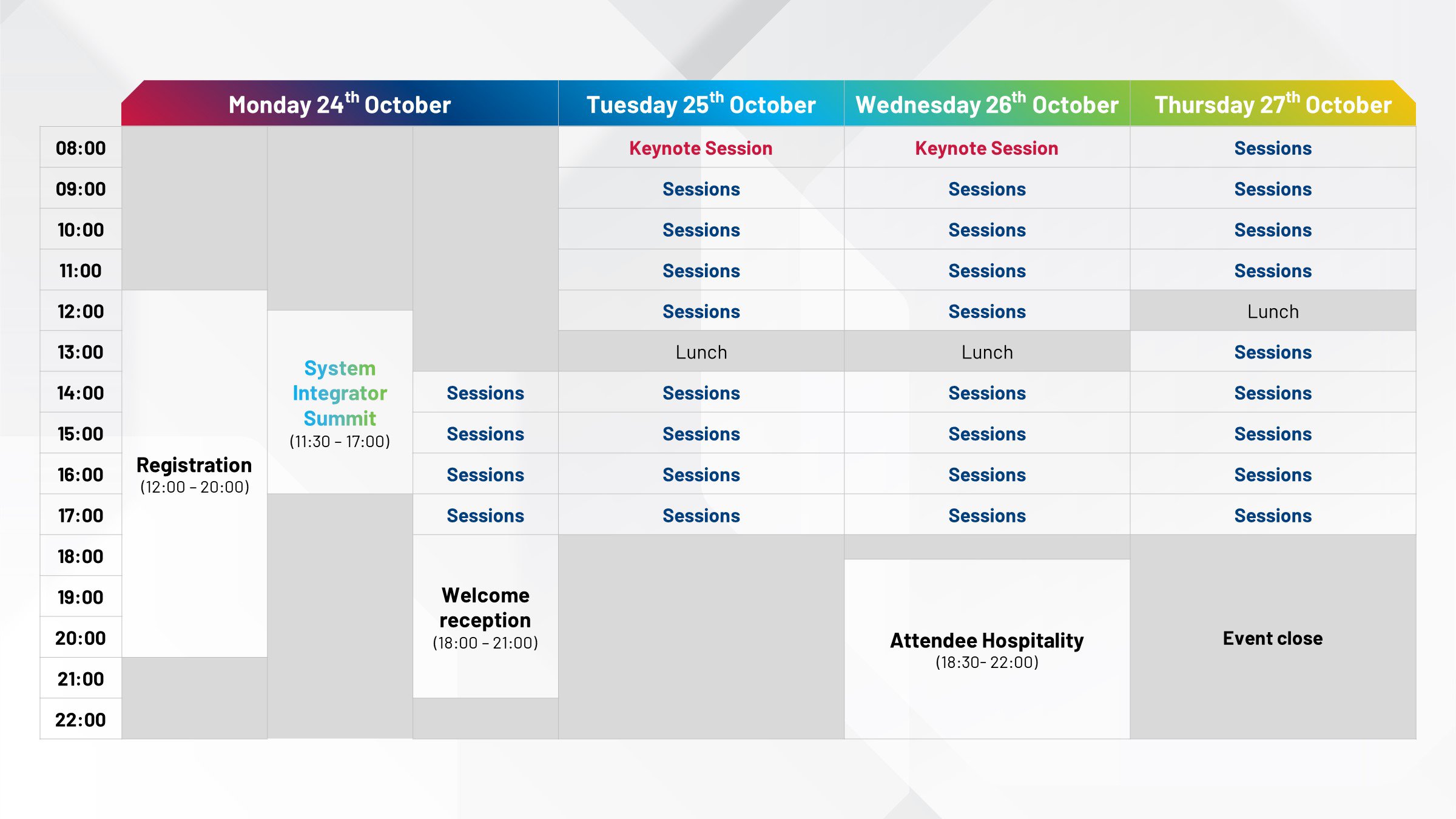 ROKLive EMEA Week at a Glance table