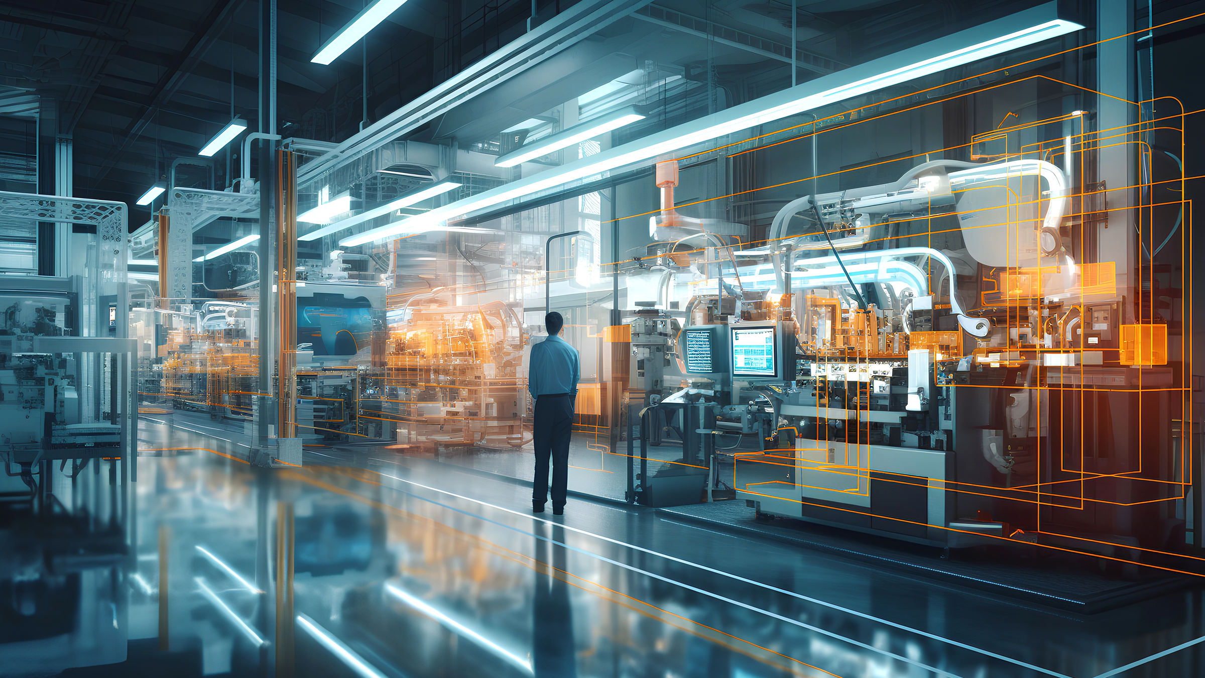 A smart factory presents a seamless integration of connected machines and workers. Increased efficiency, real-time communication, and data-driven decision-making. Advent of Industry 4.0. Generative AI.