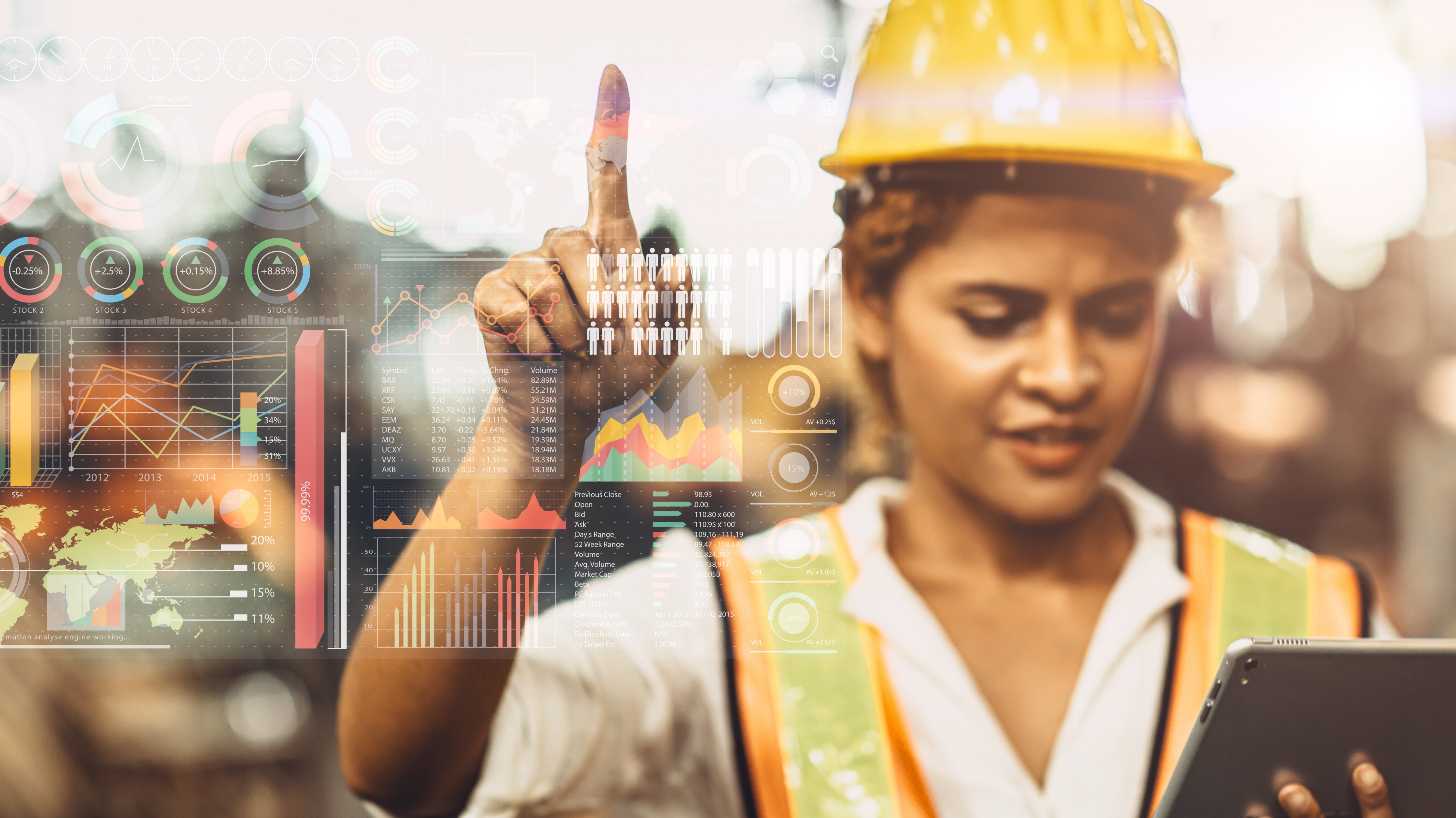 industry engineer woman worker happy using advance technology innovation for factory engineering solution information concept