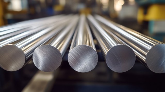 Symmetrical composition of aluminum and stainless steel bars showcasing industrial elegance