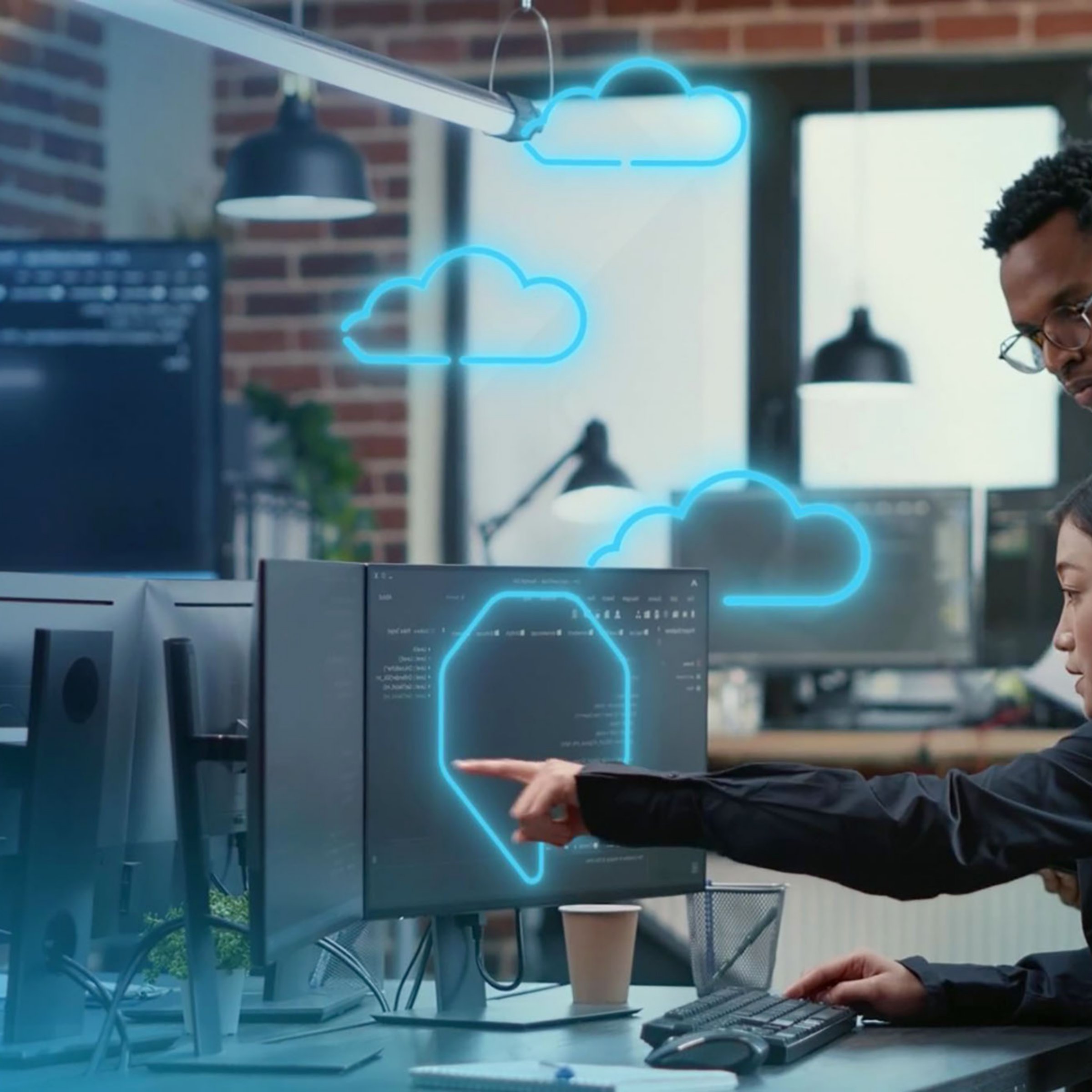 Two operators FactoryTalk Design Studio cloud monitor