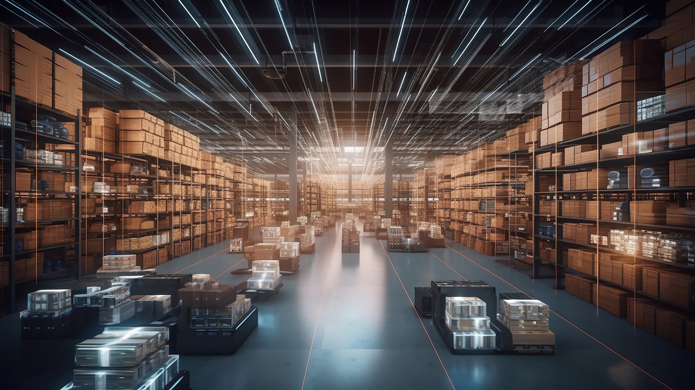Futuristic Technology Retail Warehouse: Digitalization and Visualization of Industry 4.0 Process that Analyzes Goods.