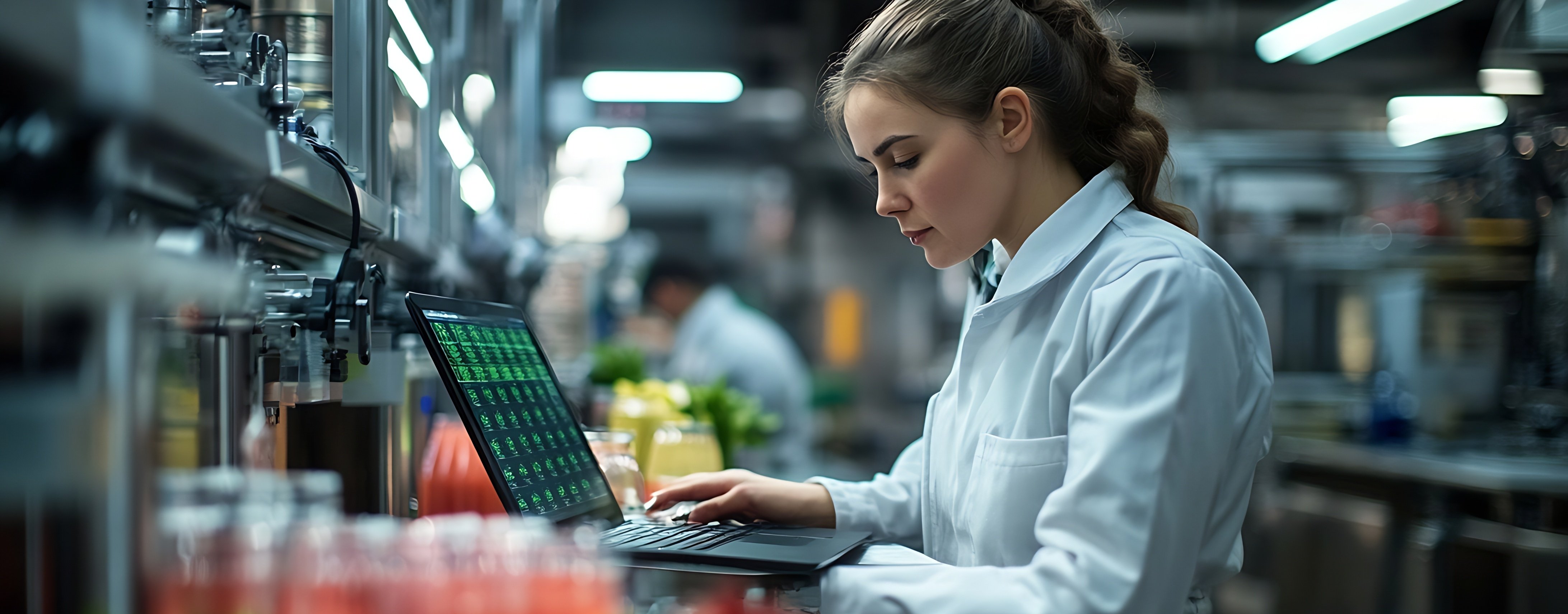 Woman using laptop in laboratory