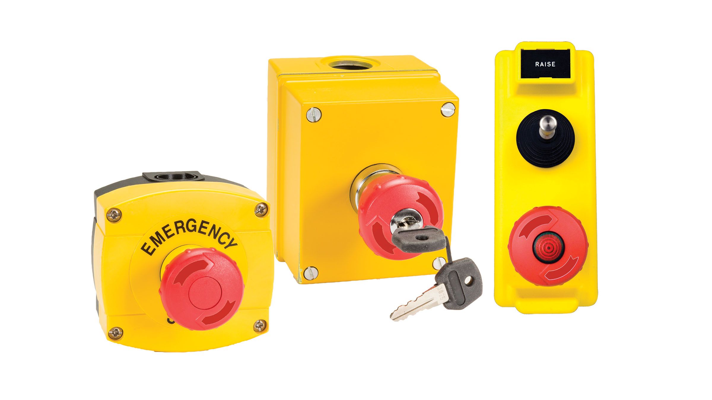 A variety of emergency stop devices and enabling switches to help ensure safe working conditions for your personnel