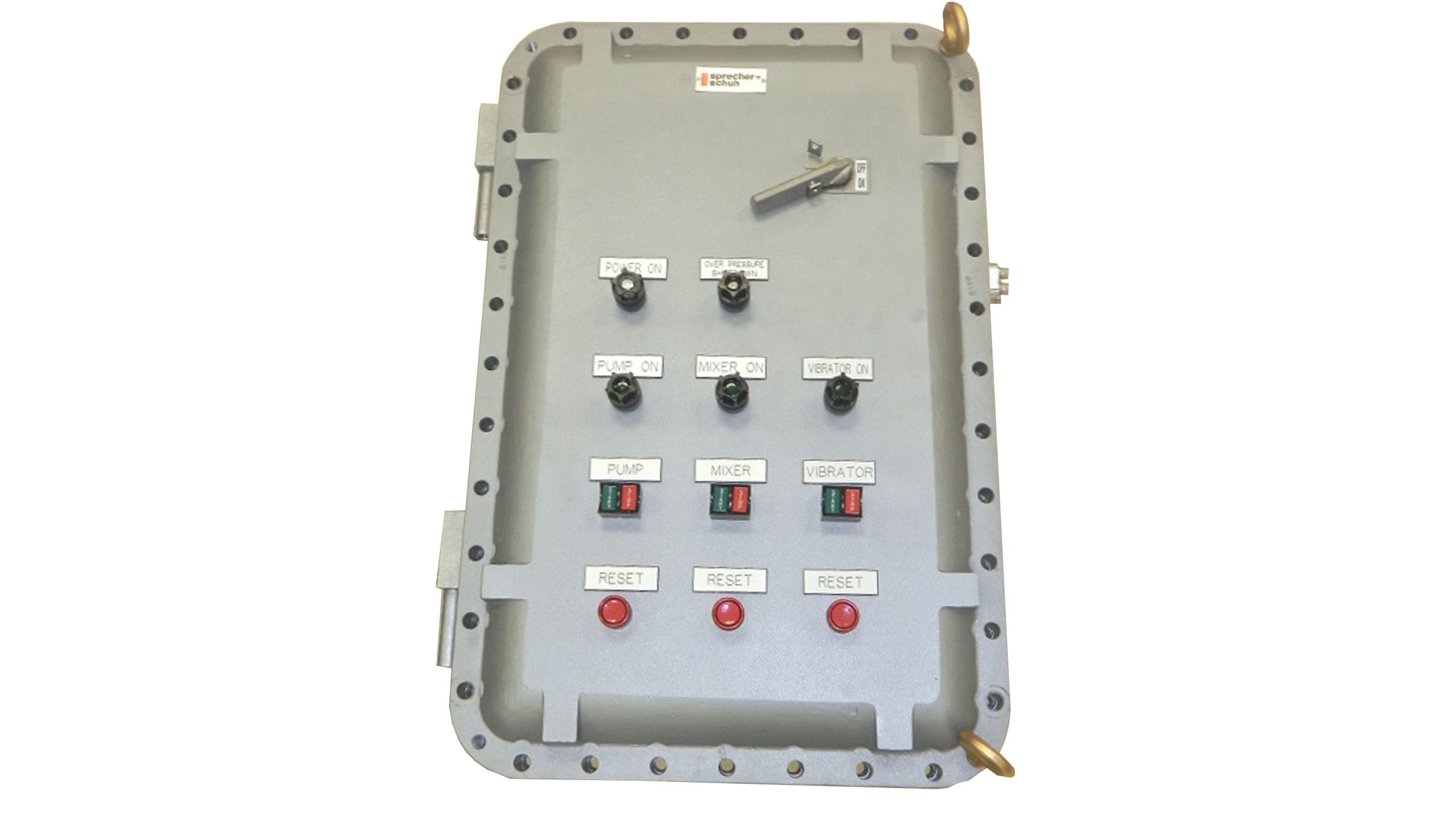 Explosion proof starter panel for controlling pumps in a distillery