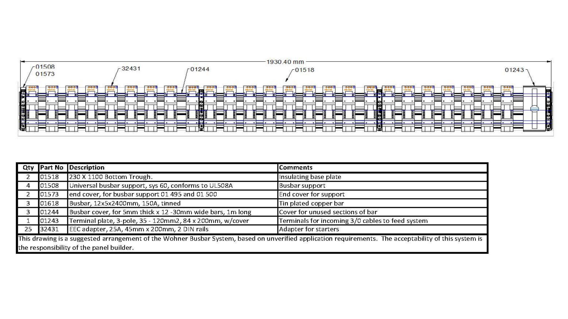 Schematic and bill of material for Midwest Engineering and Automation's control panel using 60mm busbars