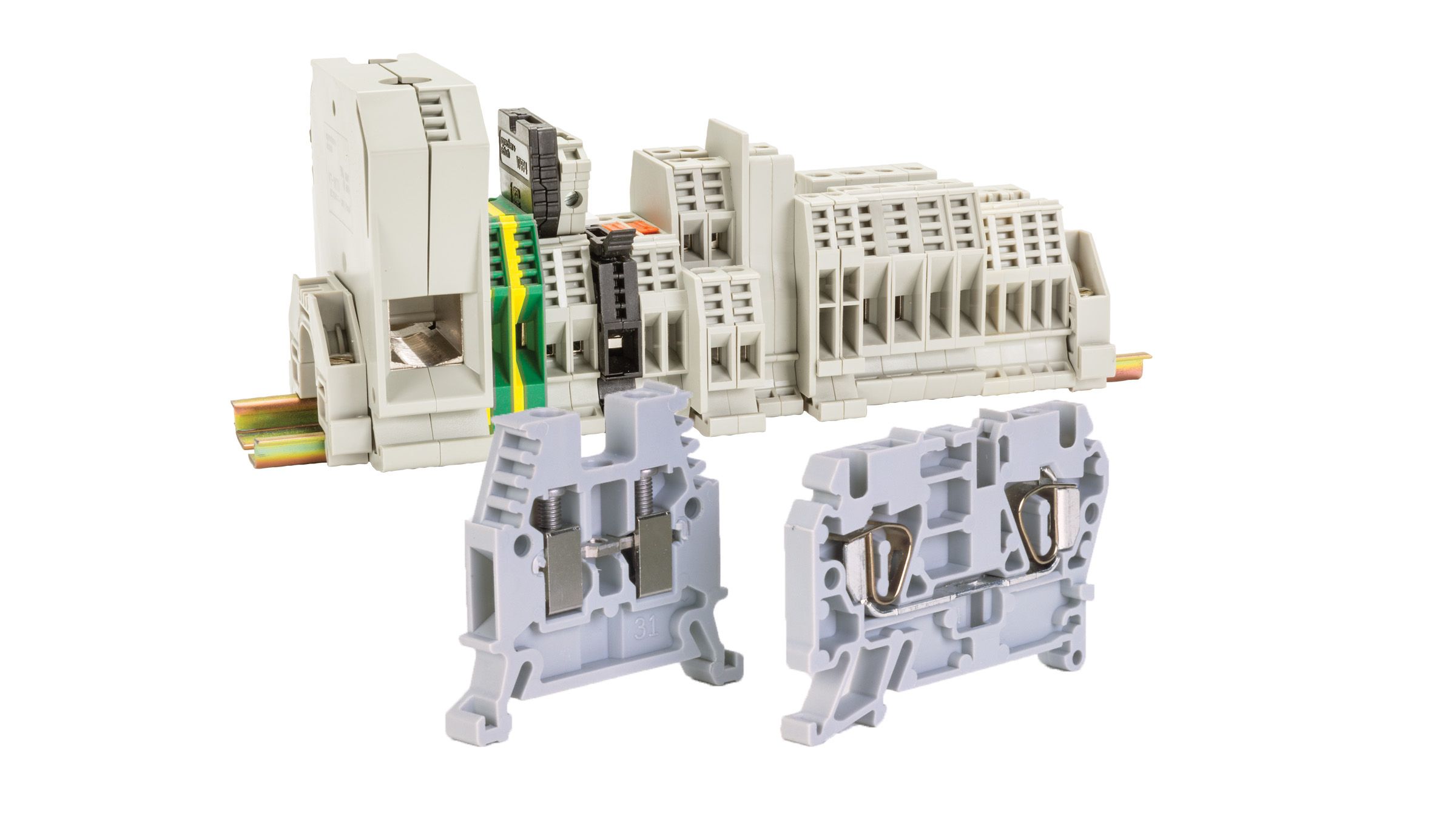 Feed-through terminal blocks, multi-conductor terminal blocks, and  multi-level terminal blocks