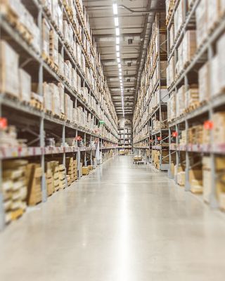 Warehouse aisle looking into distance