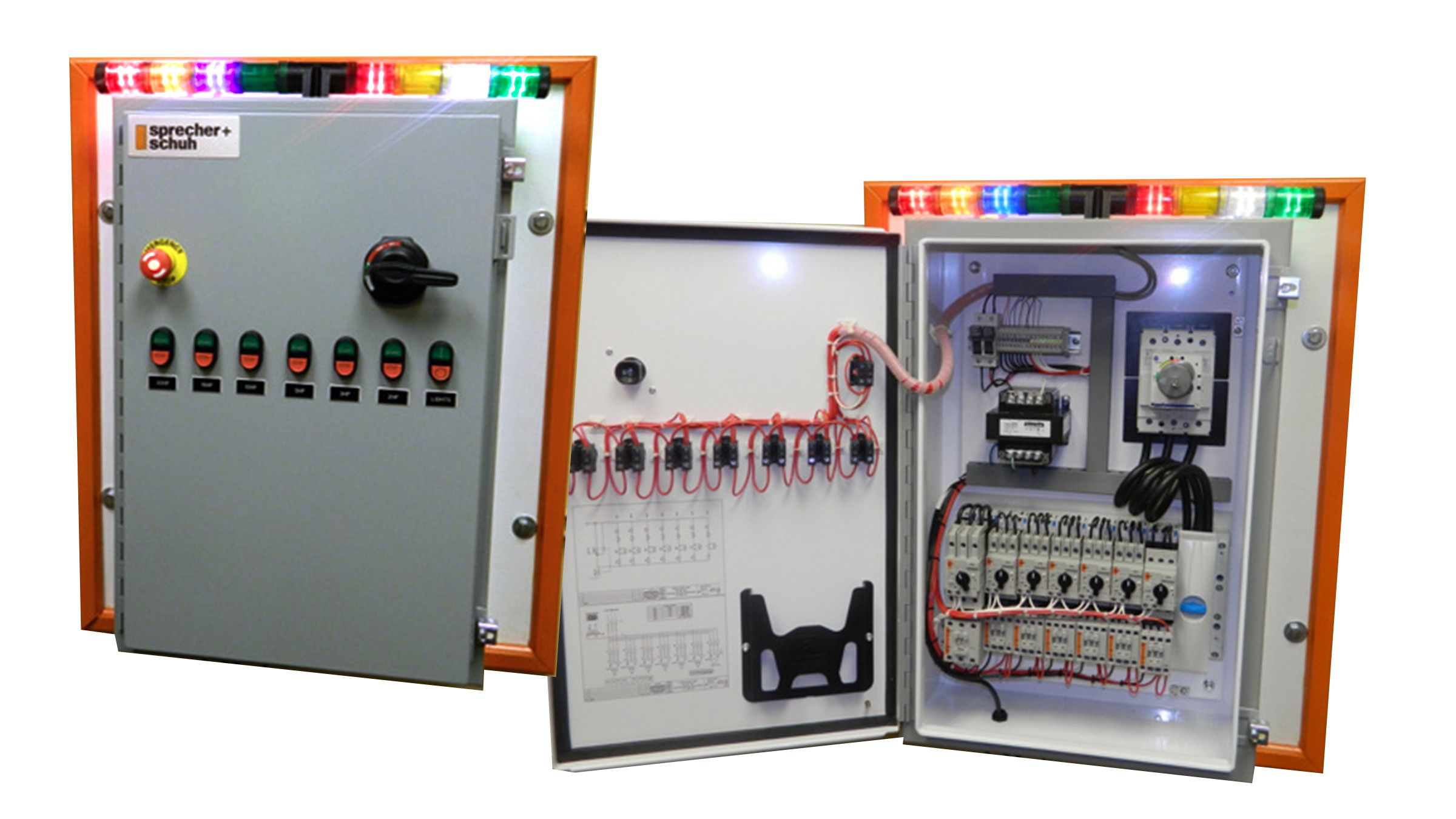 Sprecher & Schuh demo panel showing Wohner 60mm busbar system in use