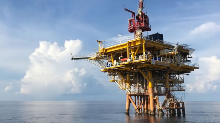 An offshore oil and gas platform where relevant process data can be transferred remotely using industrial network solutions and combination of IT and OT systems